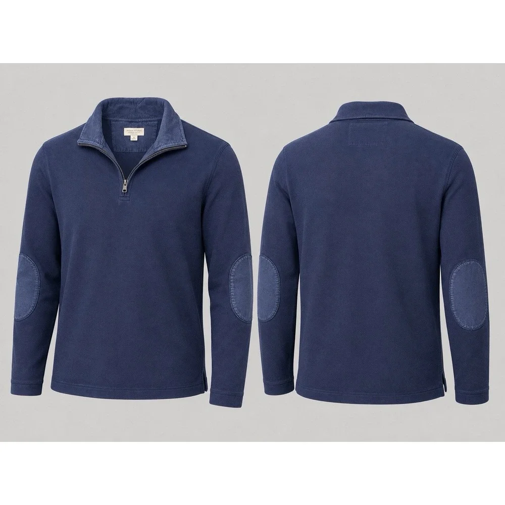 Banana Republic RIBBED Sweater MENS LARGE 1/4 Zip Navy Blue  Elbow Patches